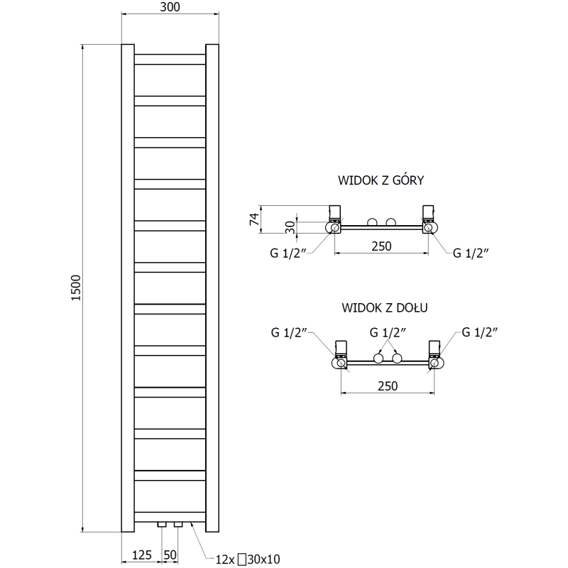Mexen Bolt badrumselement 1500 x 300 mm, 295 W, antracit - W126-1500-300-00-66