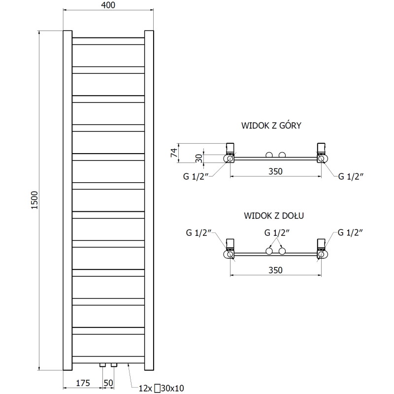 Mexen Bolt vannitoa radiaator 1500 x 400 mm, 342 W, antratsiit - W126-1500-400-00-66
