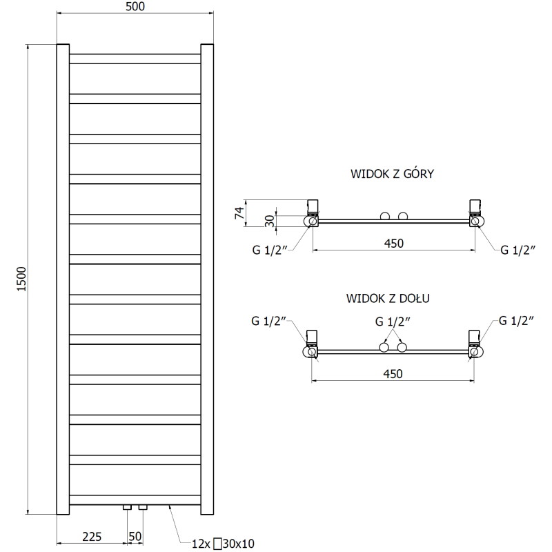 Mexen Bolt vannitoa radiaator 1500 x 500 mm, 389 W, valge - W126-1500-500-00-20
