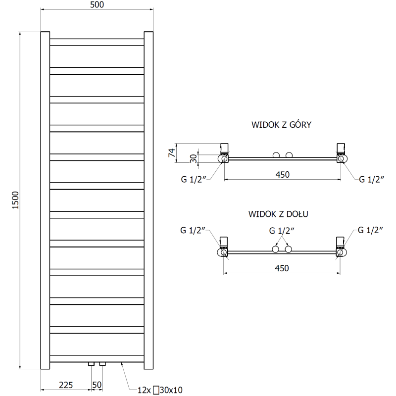 Mexen Bolt grzejnik łazienkowy 1500 x 500 mm, 389 W, czarny - W126-1500-500-00-70