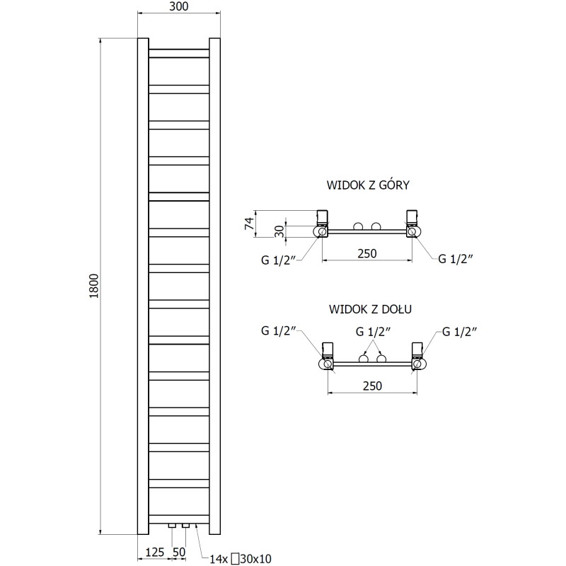 Mexen Bolt vannitoa radiaator 1800 x 300 mm, 351 W, valge - W126-1800-300-00-20