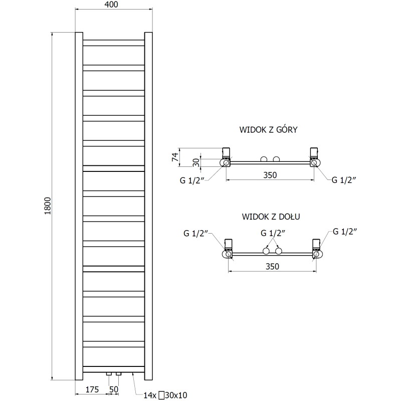 Mexen Bolt vannitoa radiaator 1800 x 400 mm, 406 W, antratsiit - W126-1800-400-00-66