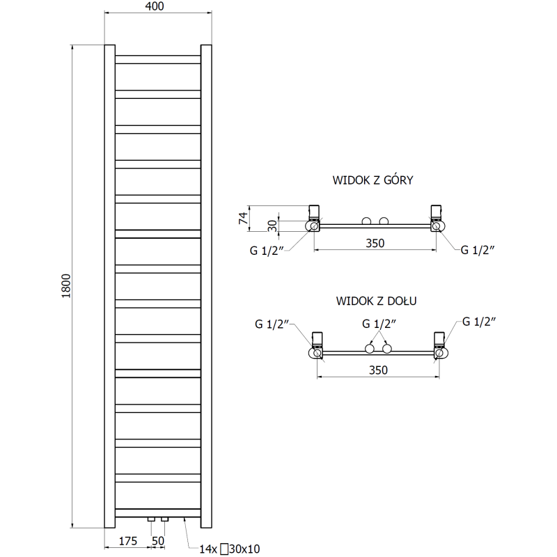 Mexen Bolt kylpyhuoneen lämmitin 1800 x 400 mm, 406 W, musta - W126-1800-400-00-70