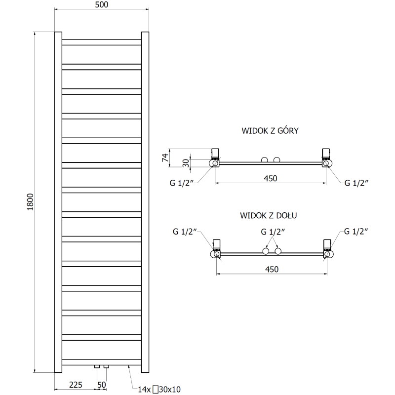 Mexen Bolt vannitoasoojendi 1800 x 500 mm, 460 W, valge - W126-1800-500-00-20