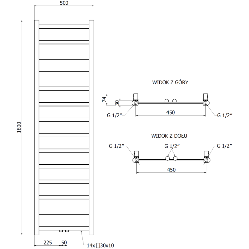Mexen Bolt radiatore bagno 1800 x 500 mm, 460 W, antracite - W126-1800-500-00-66