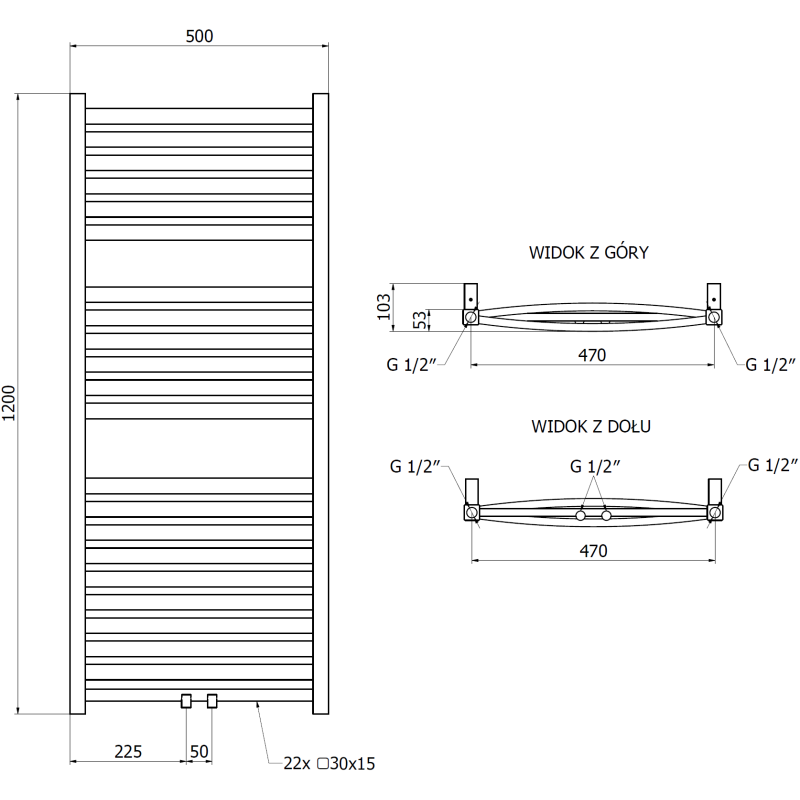 Mexen Zing grzejnik łazienkowy 1200 x 500 mm, 513 W, biały - W128-1200-500-00-20