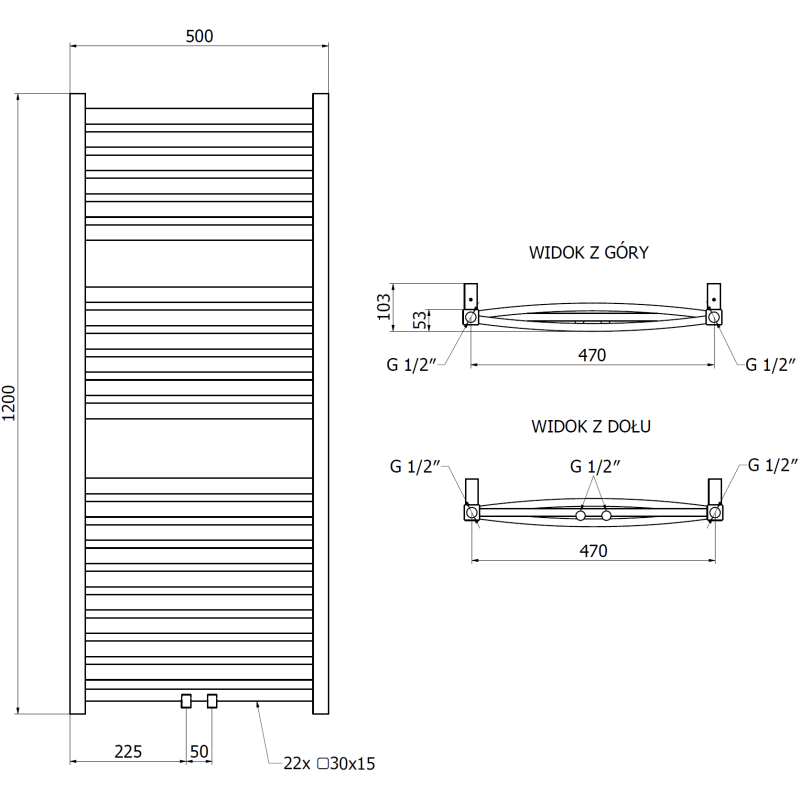 Mexen Zing Buedzëmmer Heizkierper 1200 x 500 mm, 513 W, Anthrazit - W128-1200-500-00-66