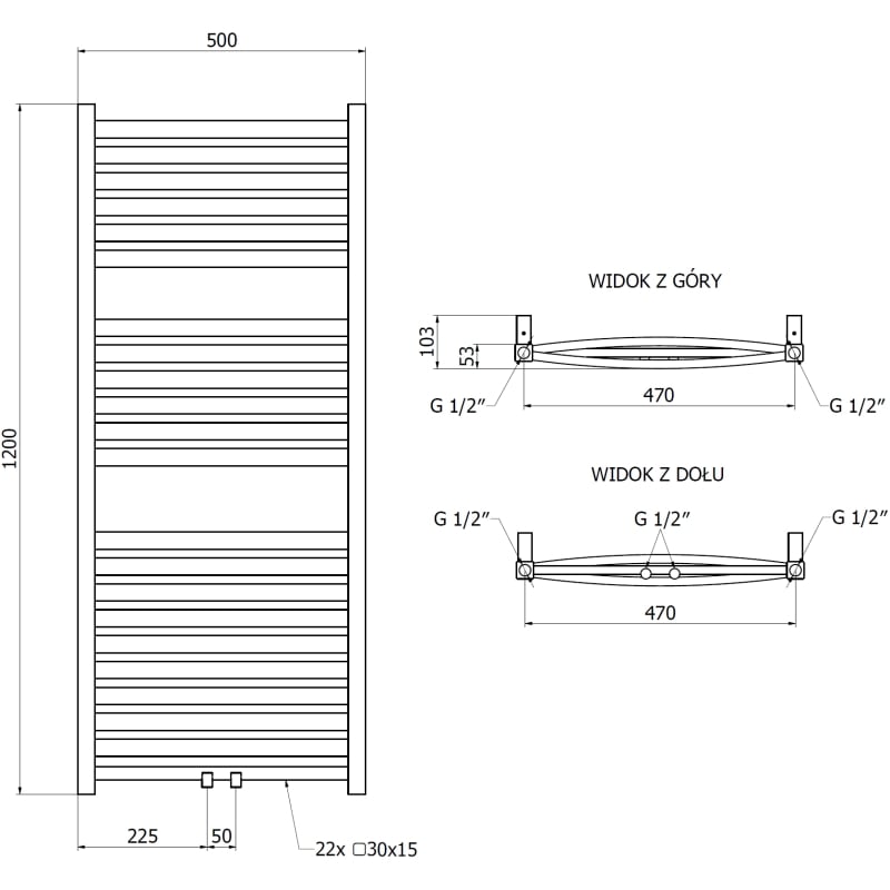 Mexen Zing grzejnik łazienkowy 1200 x 500 mm, 513 W, antracyt - W128-1200-500-00-66