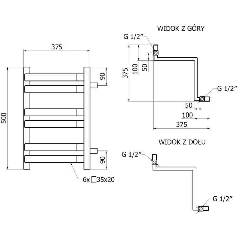 Mexen Loop grzejnik łazienkowy narożny 500 x 375 mm, 253 W, antracyt - W129-0500-350-00-66