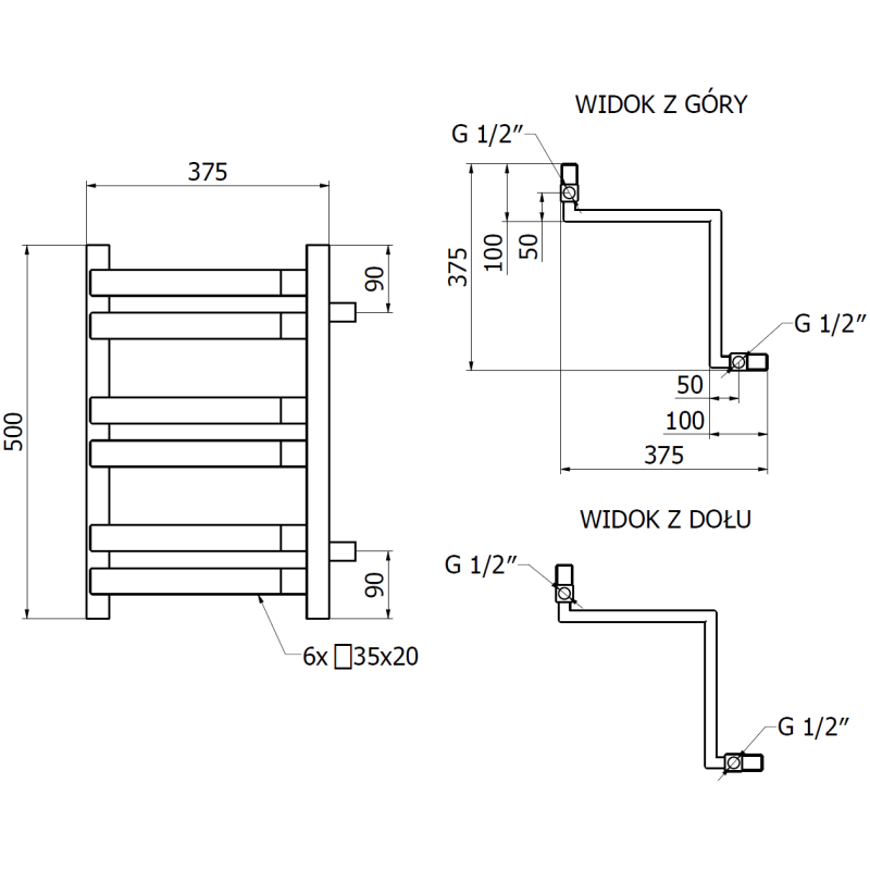 Mexen Loop radiatore da bagno 500 x 375 mm, 253 W, antracite - W129-0500-350-00-66
