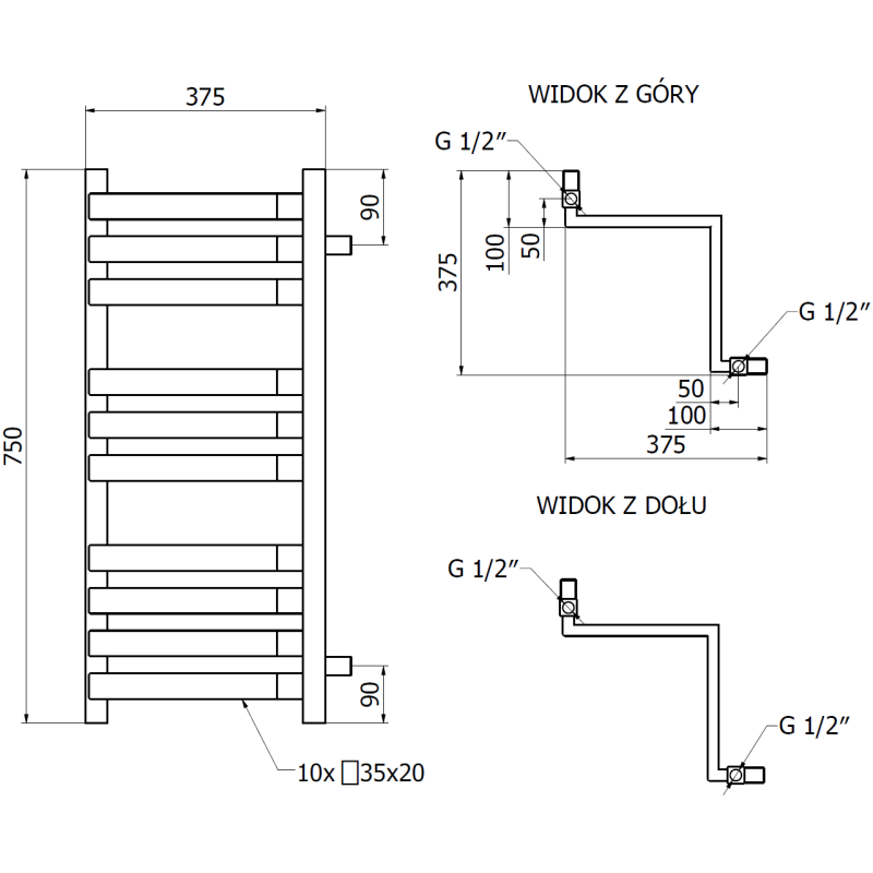 Mexen Loop grzejnik łazienkowy narożny 750 x 375 mm, 413 W, antracyt - W129-0750-350-00-66
