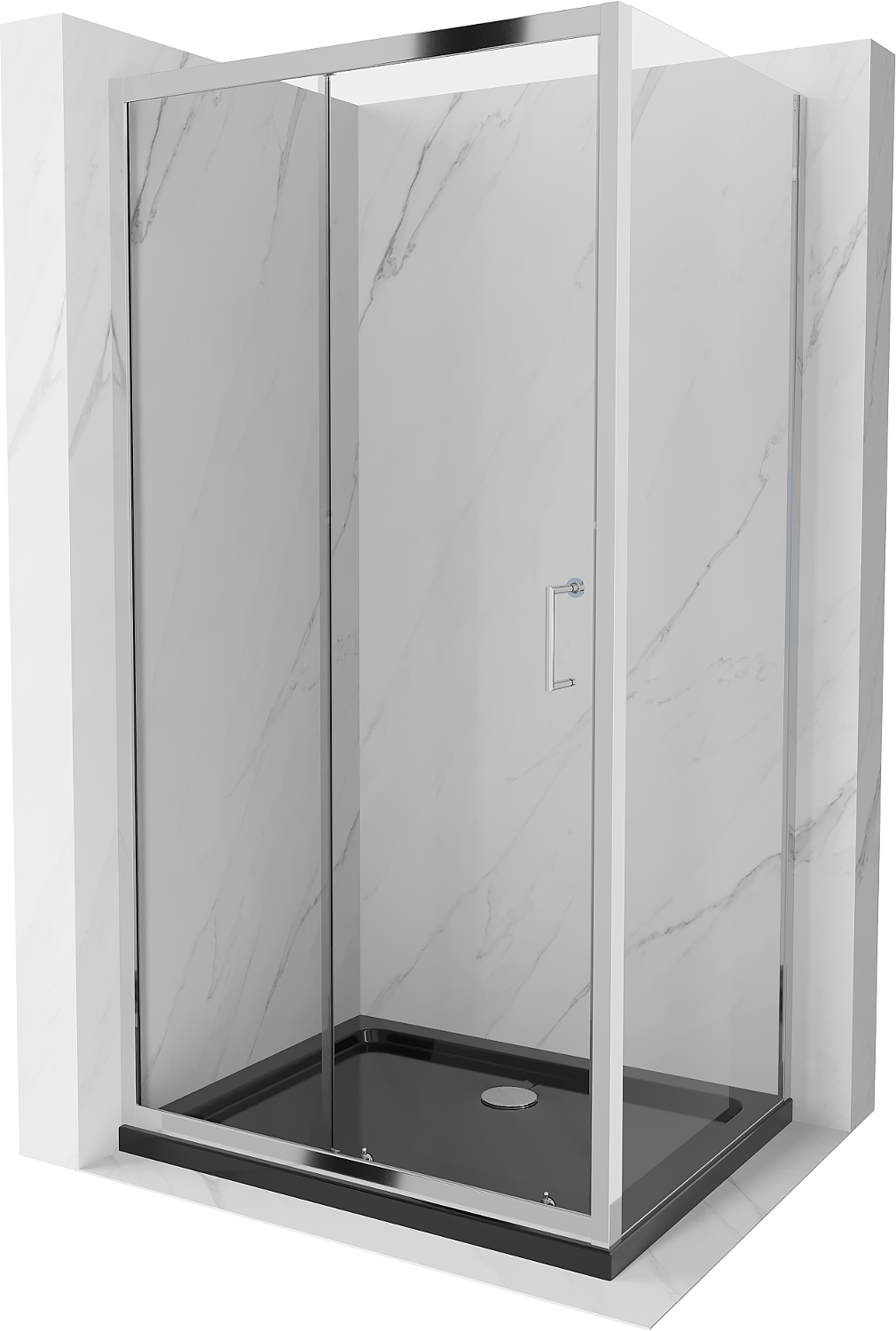 Mexen Apia kabina prysznicowa rozsuwana 110 x 90 cm, transparent, chrom + brodzik Flat, czarny - 840-110-090-01-00-4070