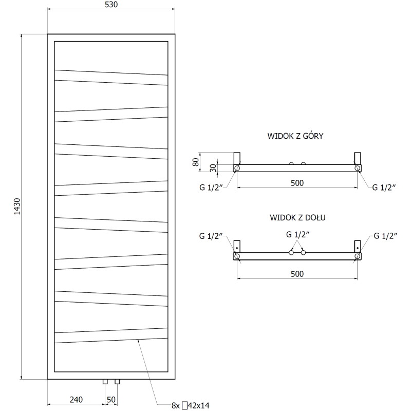 Mexen Zoom dekoratiivne vannitoa radiaator 1430 x 530 mm, 477 W, must - W130-1430-530-00-70