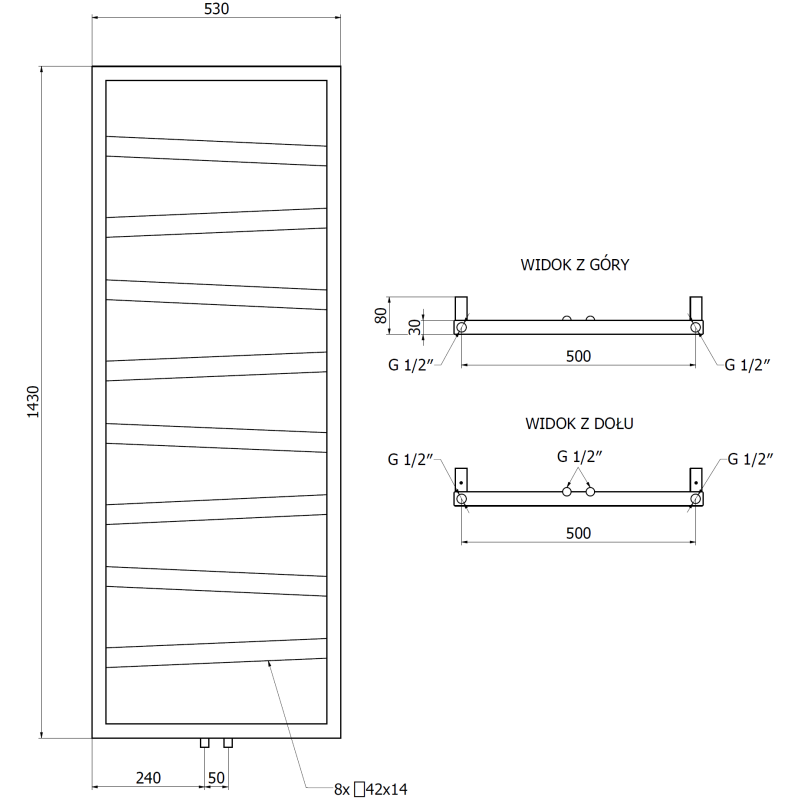 Mexen Zoom dekorativ badrumsradiator 1430 x 530 mm, 477 W, svart - W130-1430-530-00-70