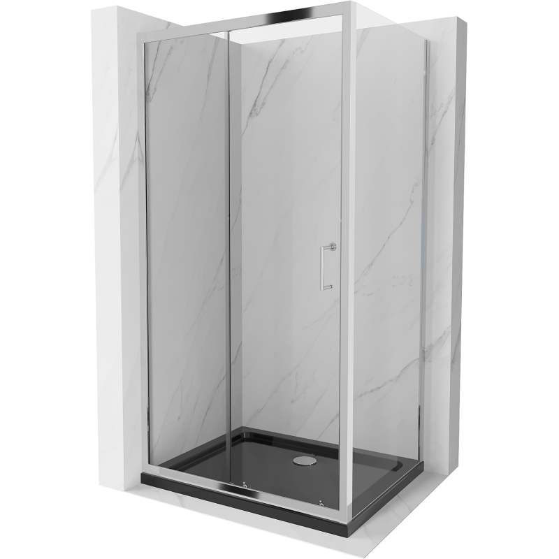 Mexen Apia kabina prysznicowa rozsuwana 110 x 100 cm, transparent, chrom + brodzik Flat, czarny - 840-110-100-01-00-4070