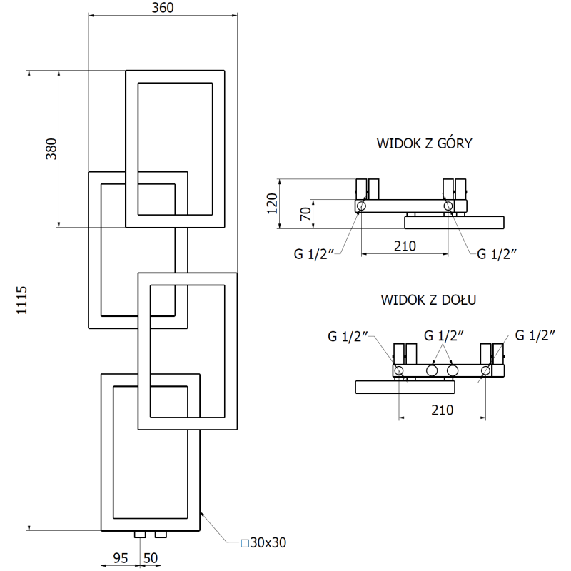 Mexen Grid radiador de baño decorativo 1115 x 360 mm, 279 W, antracita - W215-1115-360-00-66