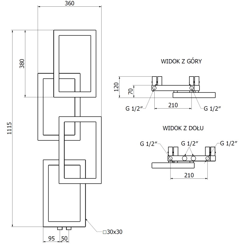 Mexen Grid dekoratiivne vannitoa radiaator 1115 x 360 mm, 279 W, must - W215-1115-360-00-70