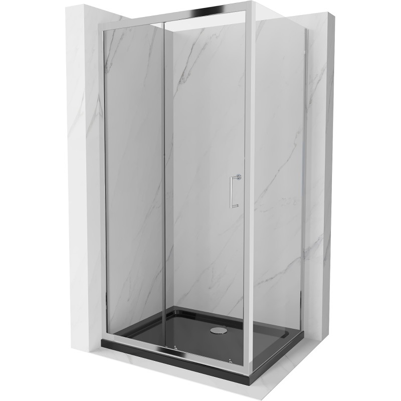 Mexen Apia klizna tuš kabina klizna 120 x 70 cm, prozirna, krom + plitica Flat, crna - 840-120-070-01-00-4070