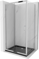Mexen Apia Schiebeduschkabine 120 x 70 cm, transparent, chrom + Duschwanne Flat, schwarz - 840-120-070-01-00-4070