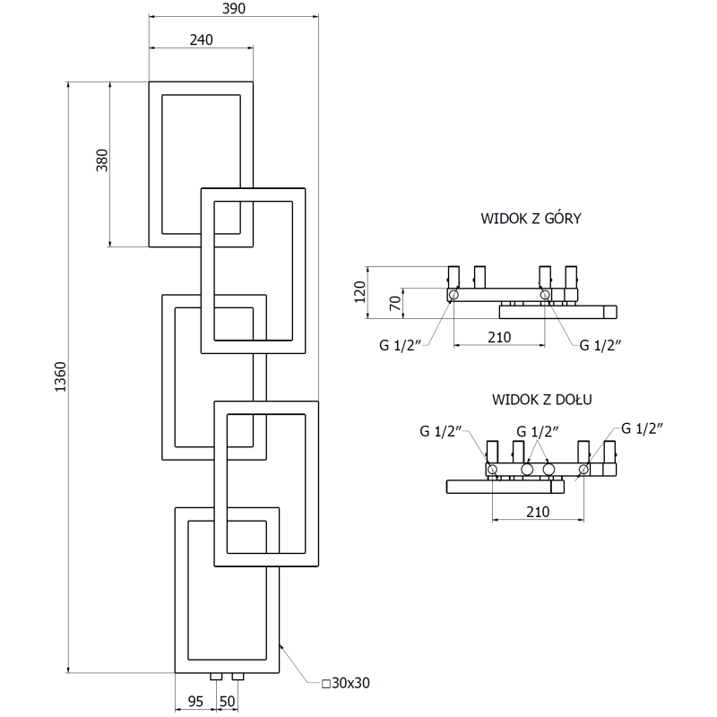 Mexen Grid decoratieve badkamer radiator 1360 x 390 mm, 349 W, zwart - W215-1360-390-00-70