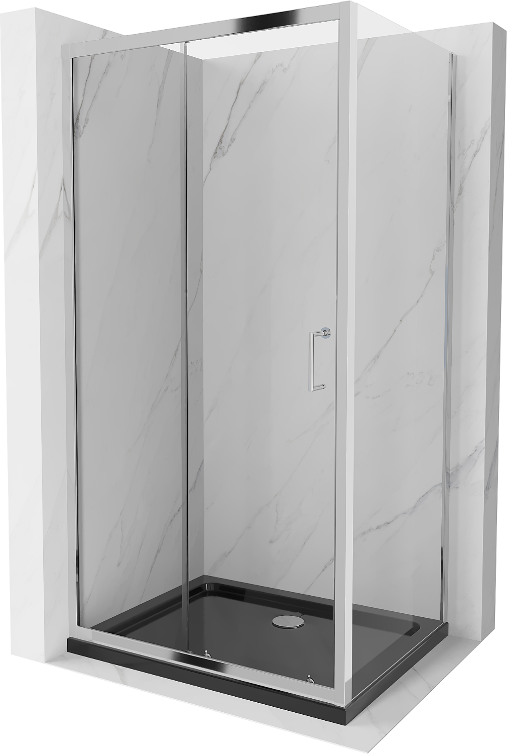 Mexen Apia kabina prysznicowa rozsuwana 130 x 80 cm, transparent, chrom + brodzik Flat, czarny - 840-130-080-01-00-4070