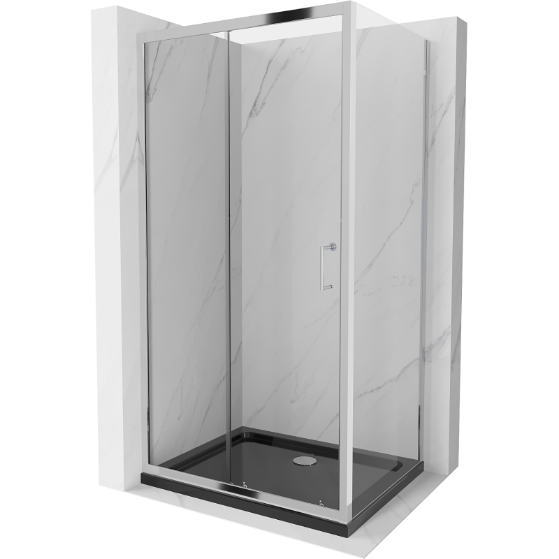 Mexen Apia schuifdouchecabine 140 x 90 cm, transparant, chroom + Flat douchebak, zwart - 840-140-090-01-00-4070