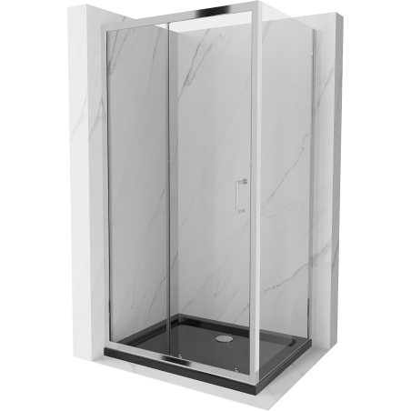 Mexen Apia Duschkabine verschiebbar 140 x 90 cm, transparent, Chrom + Duschwanne Flat, schwarz - 840-140-090-01-00-4070