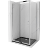 Mexen Apia Duschkabine verschiebbar 140 x 90 cm, transparent, Chrom + Duschwanne Flat, schwarz - 840-140-090-01-00-4070