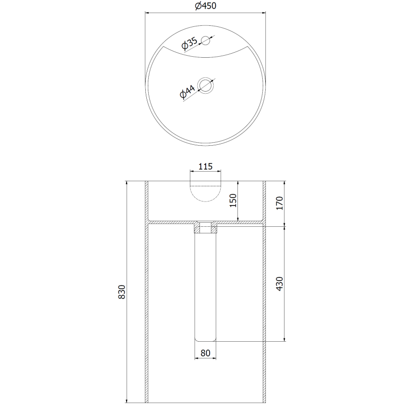 Mexen Ajax-02 vrijstaande wasbak van composiet 45 x 45 cm, wit mat - 26514500