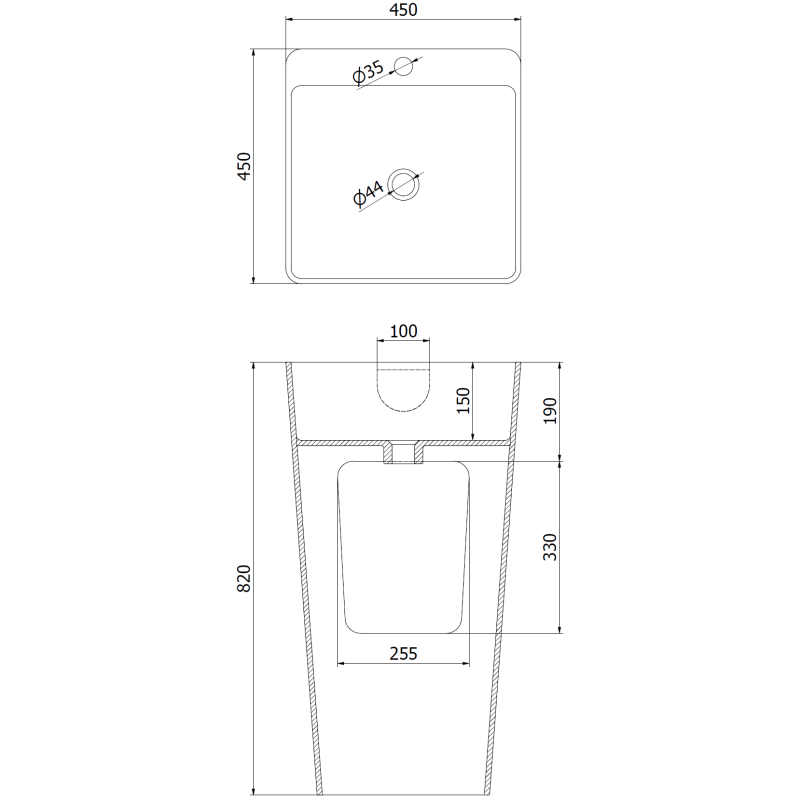 Mexen Neva lavabo autoportante in conglomerato 45 x 45 cm, bianco opaco - 26614500
