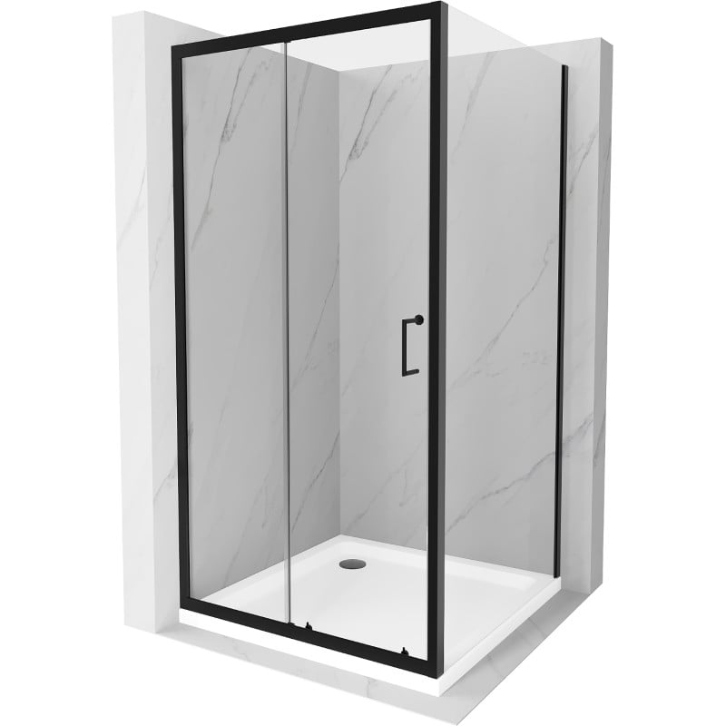 Mexen Apia Duschkabine Schiebetür 90 x 90 cm, transparent, schwarz + Flat Duschwanne, weiß - 840-090-090-70-00-4010B