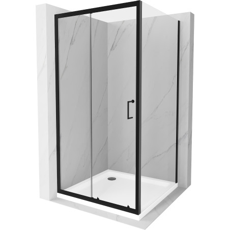 Mexen Apia uitschuifbare douchecabine 90 x 90 cm, transparant, zwart + Flat douchebak, wit - 840-090-090-70-00-4010B
