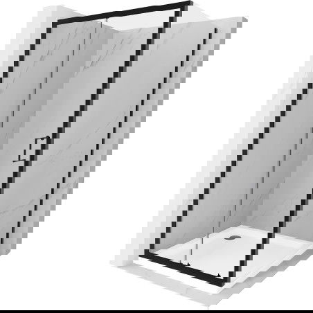 Mexen Apia skjutbart duschkabin 100 x 100 cm, transparent, svart + Flat kar, vit - 840-100-100-70-00-4010B