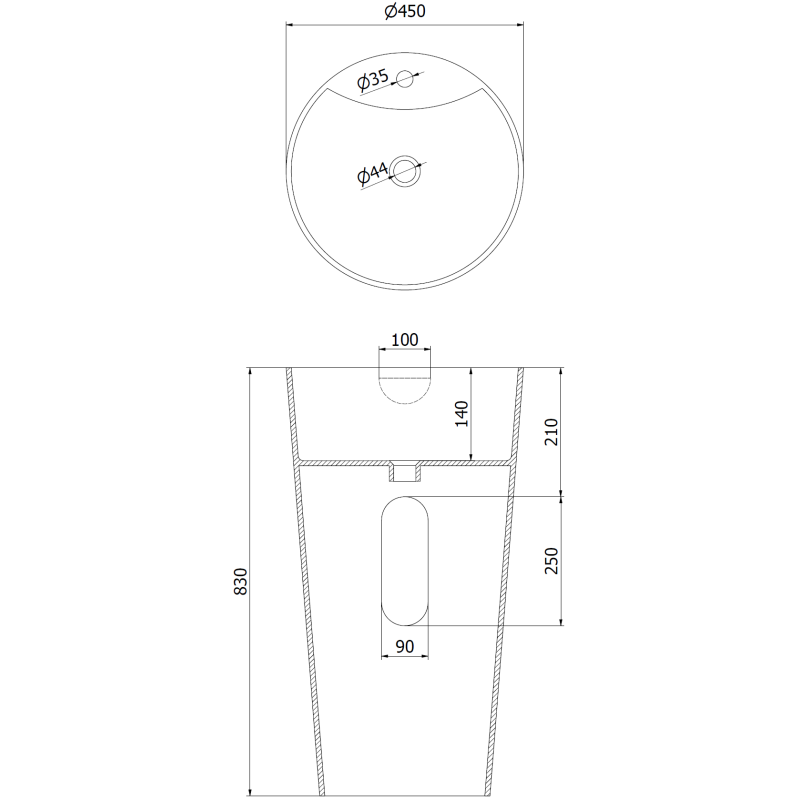 Mexen Onyx-02 lavabo autoportante in conglomerato 45 x 45 cm, bianco opaco - 26544500