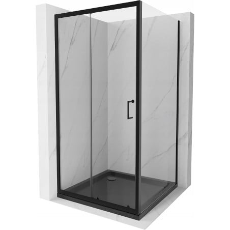 Mexen Apia Duschkabine Schiebetür 90 x 90 cm, transparent, schwarz + Duschwanne Flat, schwarz - 840-090-090-70-00-4070B