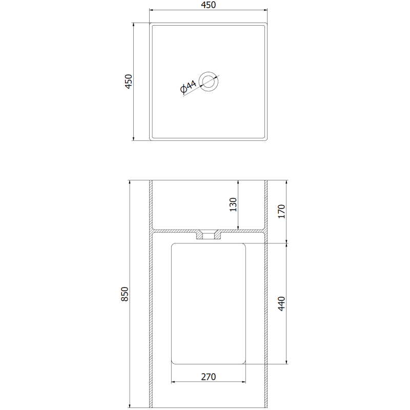Mexen Xola-2 vrijstaande wastafel van conglomeraten 45 x 45 cm, mat wit - 26594500