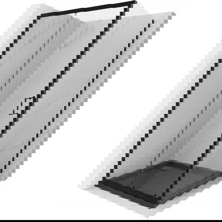 Mexen Apia schuifbare douchecabine 100 x 100 cm, transparant, zwart + Flat douchebak, zwart - 840-100-100-70-00-4070B