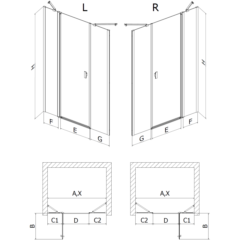 Mexen Mist porta doccia a battente 120 cm, trasparente, rame spazzolato - 8A4-120-001-65-00