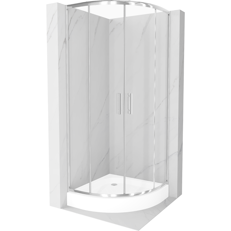 Mexen Rio Semi-Circular Shower Cabin 70 x 70 cm, Transparent, Chrome + Rio Tray, White - 863-070-070-01-00-4710