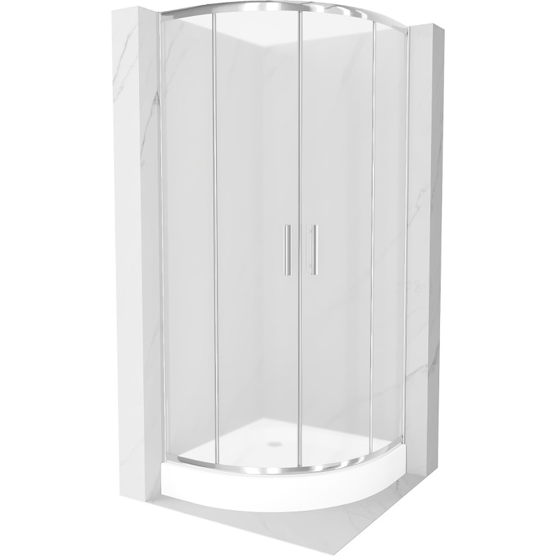 Mexen Rio cabina de ducha semicircular 70 x 70 cm, escarcha, cromo + plato de ducha, blanco - 863-070-070-01-30-4710