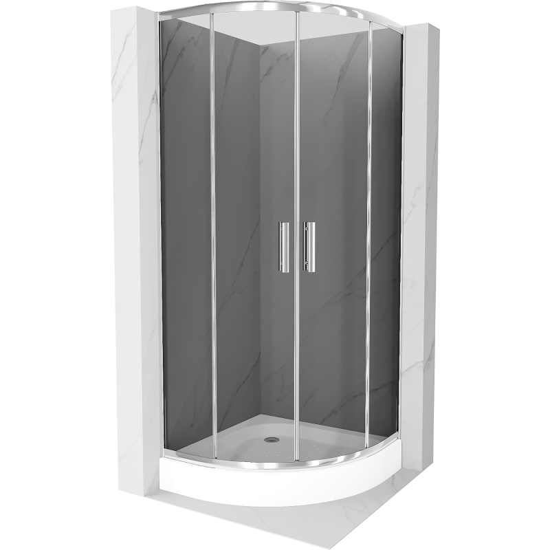 Mexen Rio cabine de douche semi-circulaire 70 x 70 cm, graphite, chrome + receveur Rio, blanc - 863-070-070-01-40-4710