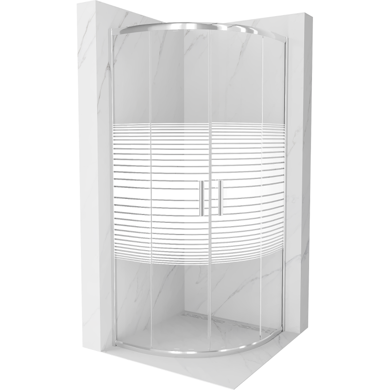 Mexen Rio cabina de ducha semicircular 80 x 80 cm, rayas blancas, cromo - 863-080-080-01-20