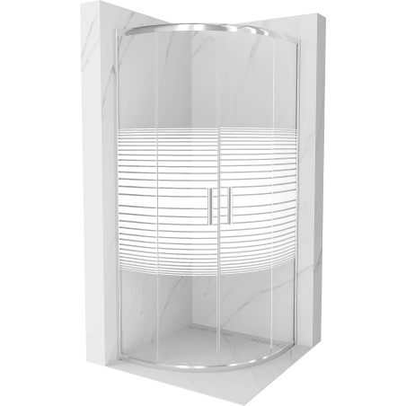 Mexen Rio cabine de douche semi-circulaire 90 x 90 cm, bandes blanches, chrome - 863-090-090-01-20