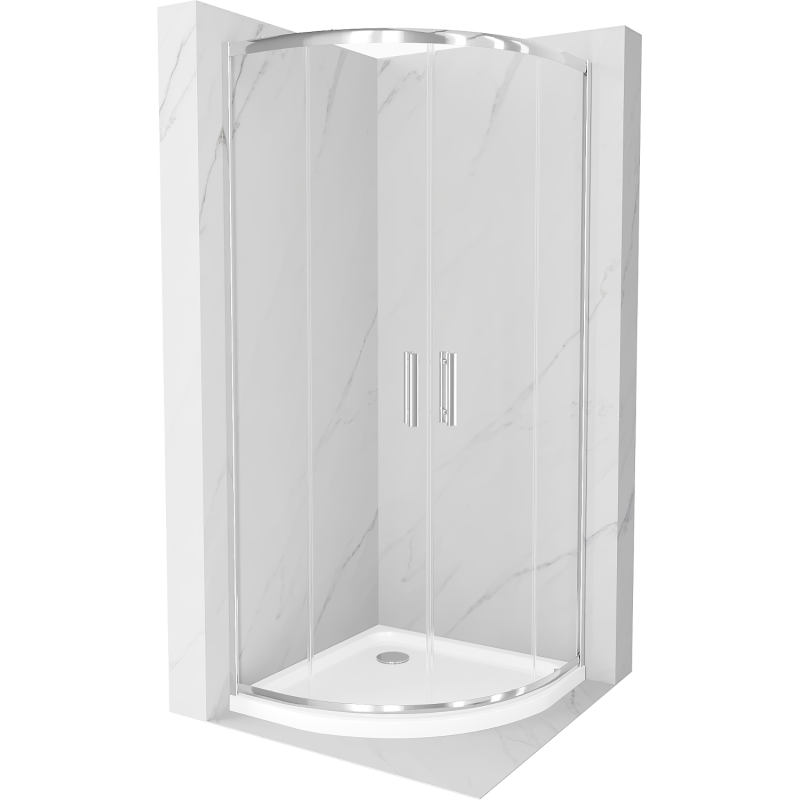 Cabine de douche semi-circulaire Mexen Rio 90 x 90 cm, transparent, chromé + receveur plat, blanc - 863-090-090-01-00-4110