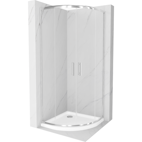 Cabine de douche semi-circulaire Mexen Rio 90 x 90 cm, transparent, chromé + receveur plat, blanc - 863-090-090-01-00-4110