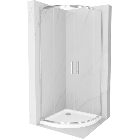 Mexen Rio cabine de douche semi-circulaire 90 x 90 cm, transparent, chrome + receveur Plat, blanc - 863-090-090-01-00-4110
