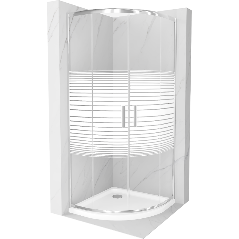 Mexen Rio douchecabine halfrond 80 x 80 cm, witte strepen, chroom + Flat douchebak, wit - 863-080-080-01-20-4110