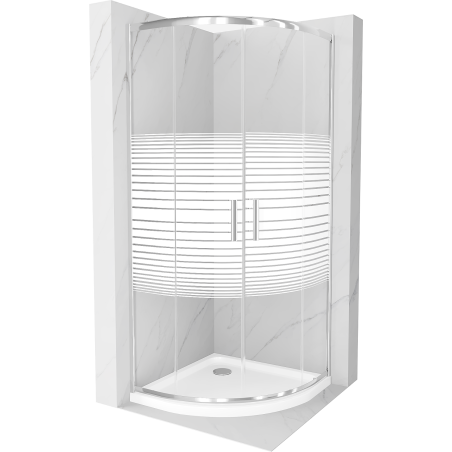 Mexen Rio cabine de douche semi-circulaire 80 x 80 cm, bandes blanches, chrome + receveur Flat, blanc - 863-080-080-01-20-4110