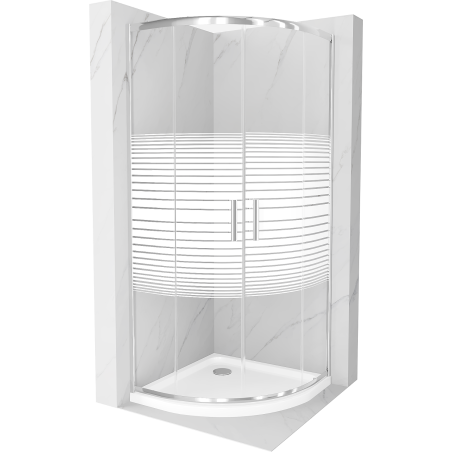 Mexen Rio douchecabine halfrond 80 x 80 cm, witte strepen, chroom + Flat douchebak, wit - 863-080-080-01-20-4110