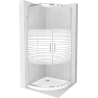 Mexen Rio cabine de douche semi-circulaire 80 x 80 cm, rayures blanches, chrome + receveur Flat, blanc - 863-080-080-01-20-4110
